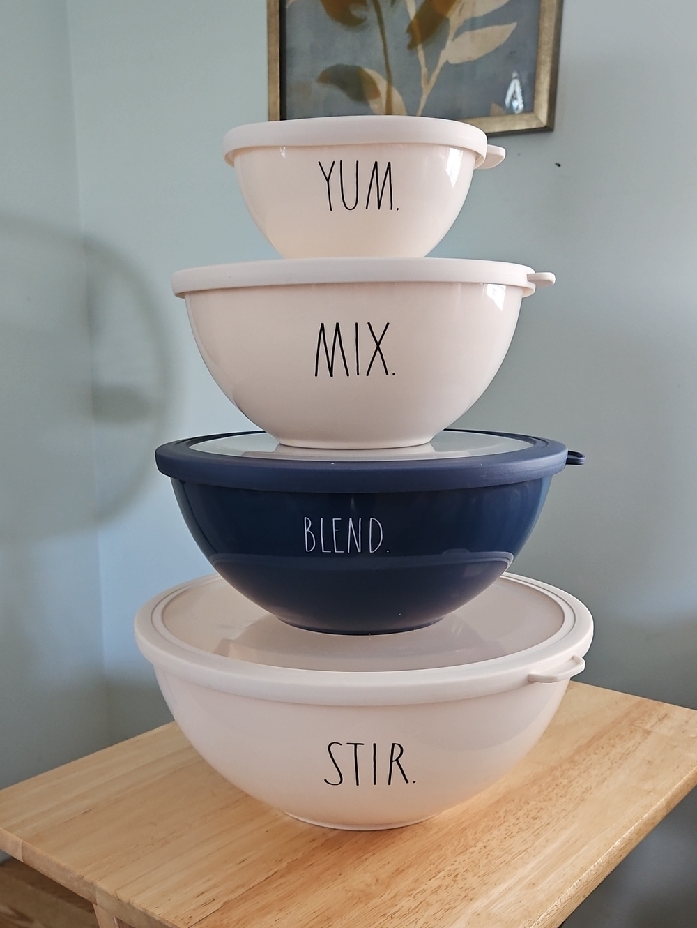 Mixing Bowl Set - Navy & Cream Covered Bowls